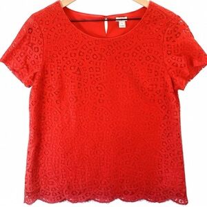 J. Crew Orange Women's Short Sleeve Lace Top - Sz 6